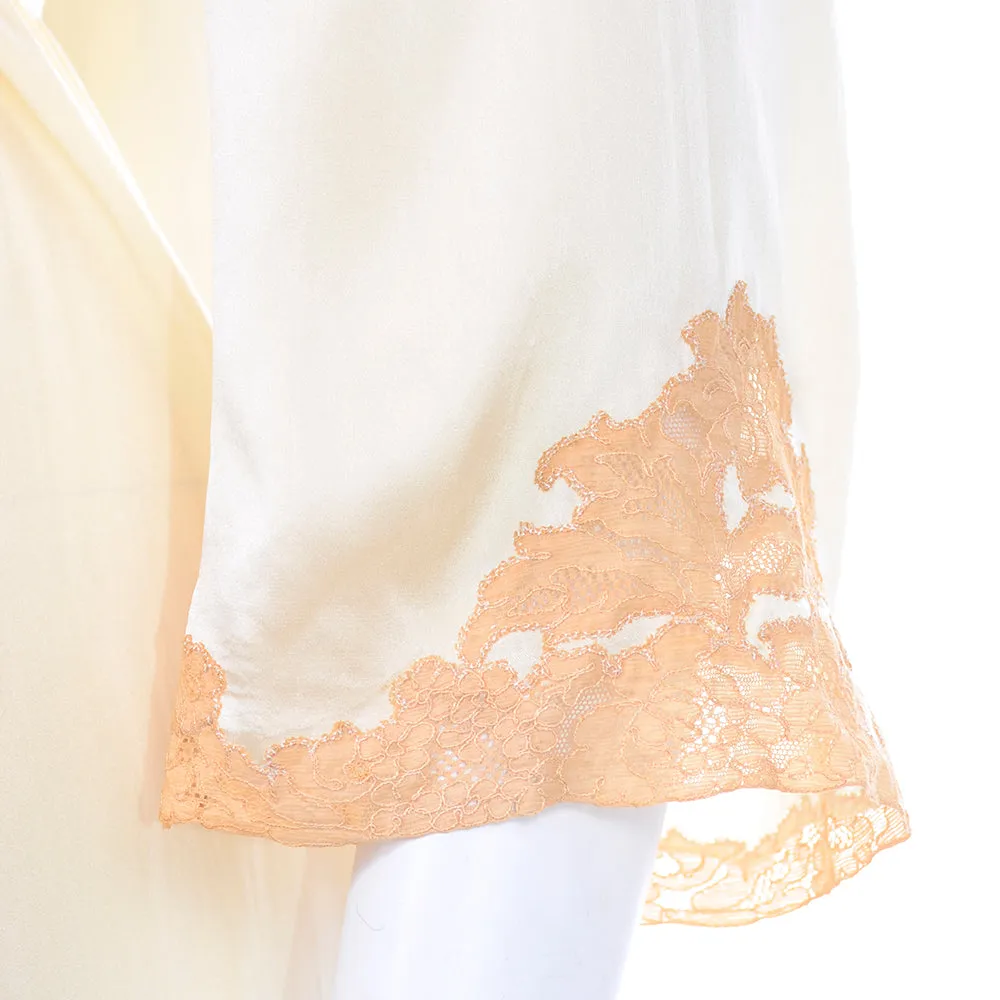 1930s Champagne Silk Vintage Robe w/ Peach Lace