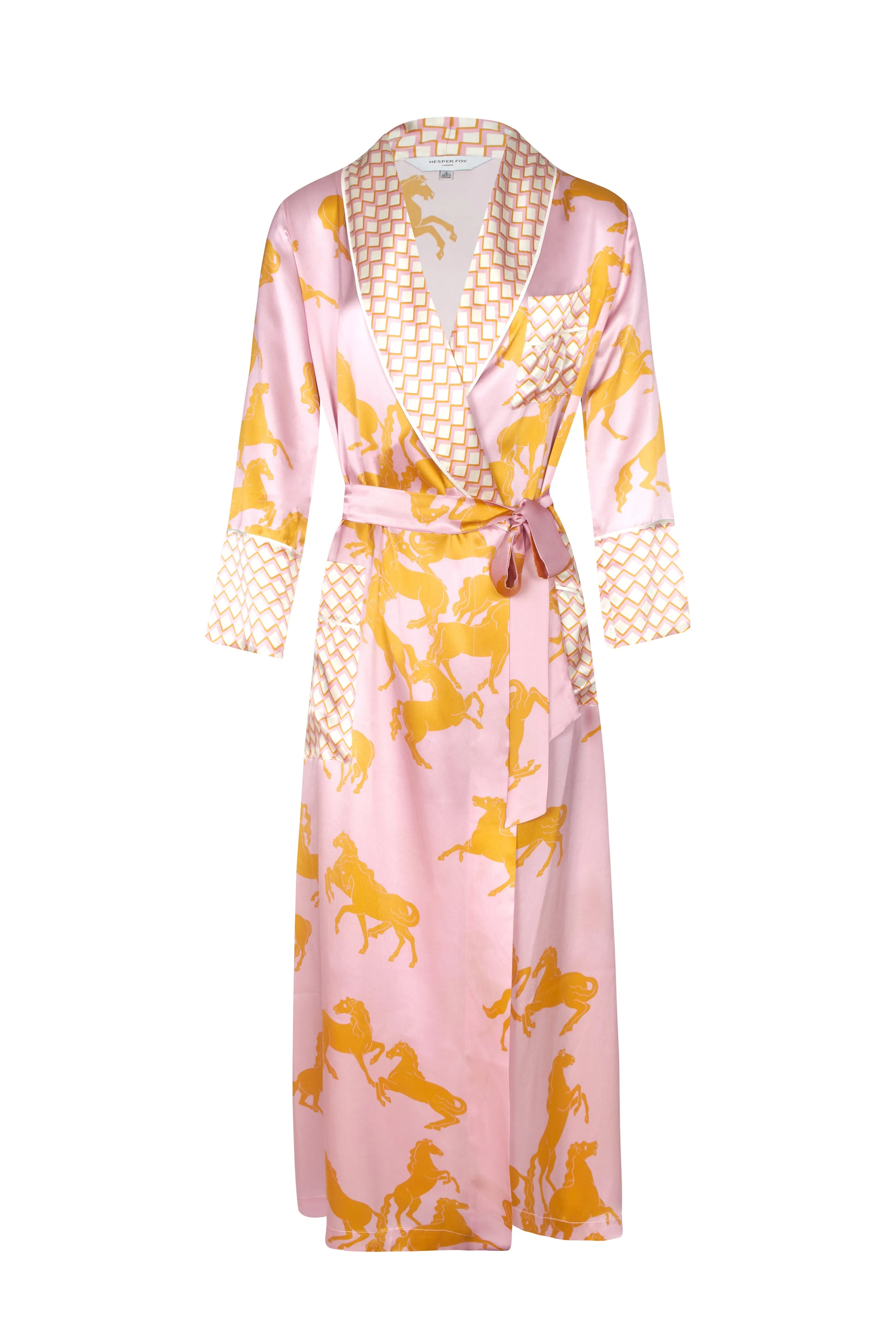 Ainsley Long Silk Robe - Camargue Pink Horse Print