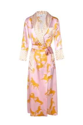 Ainsley Long Silk Robe - Camargue Pink Horse Print