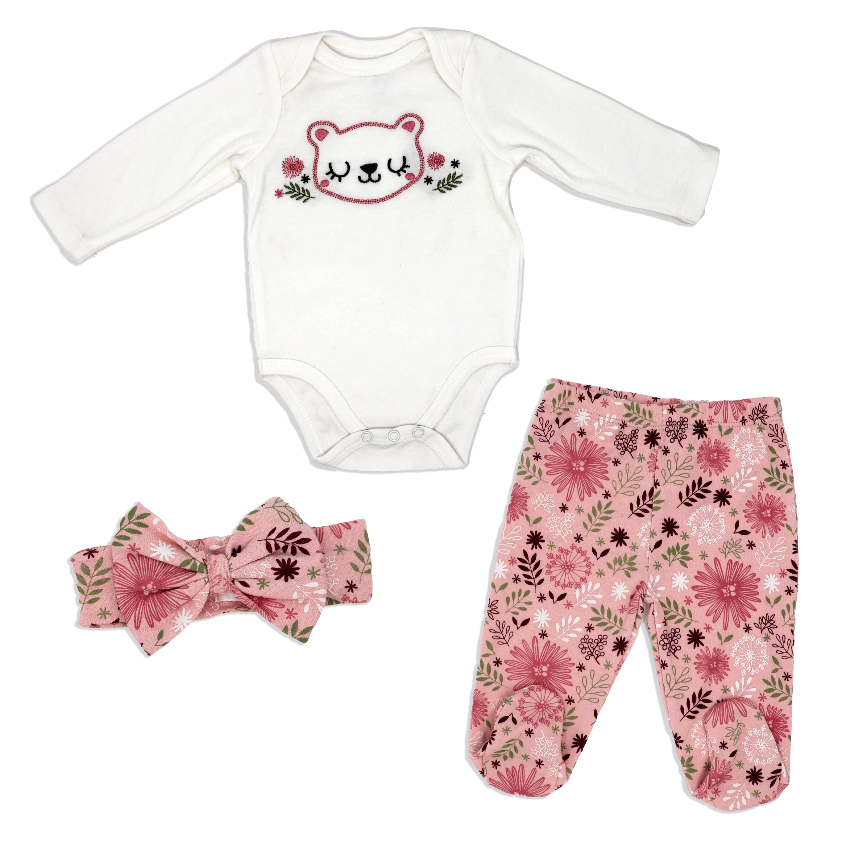 Baby Girl's Jogger Set with Headband - Bear