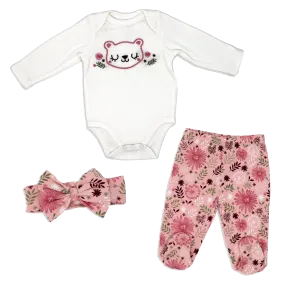 Baby Girl's Jogger Set with Headband - Bear