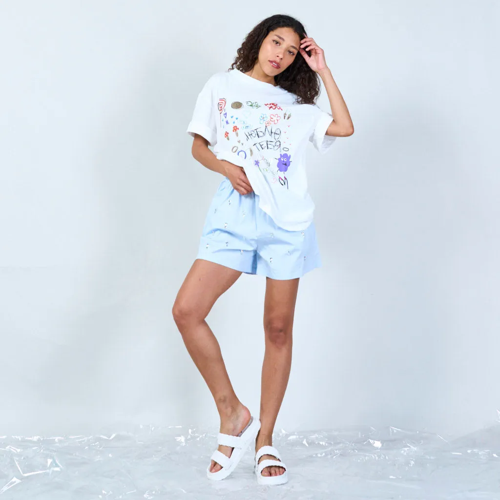 Basic white t-shirt with graffiti details wholesale