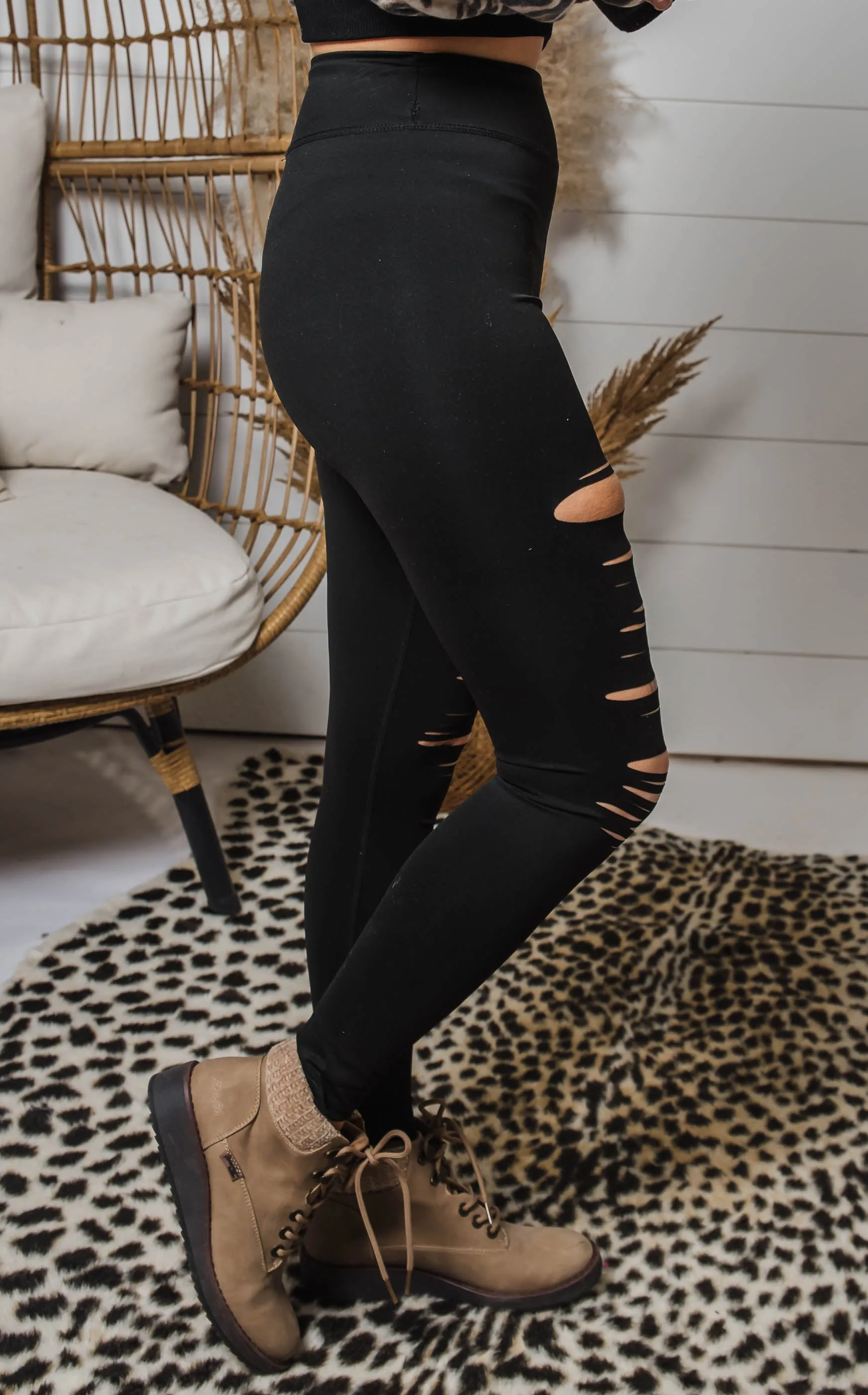 Black Laser Cut High Waist Leggings | FINAL SALE