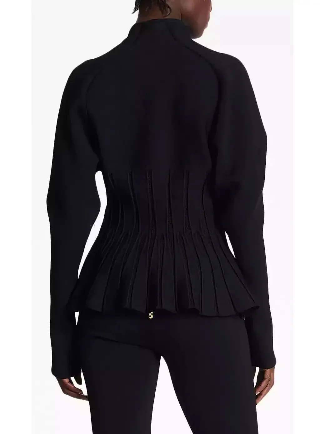 Black Ribbed Knit Peplum Cardigan