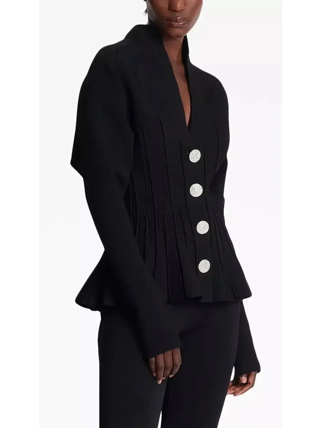 Black Ribbed Knit Peplum Cardigan