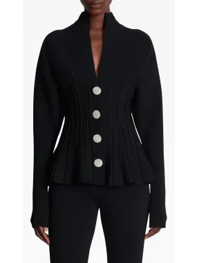 Black Ribbed Knit Peplum Cardigan