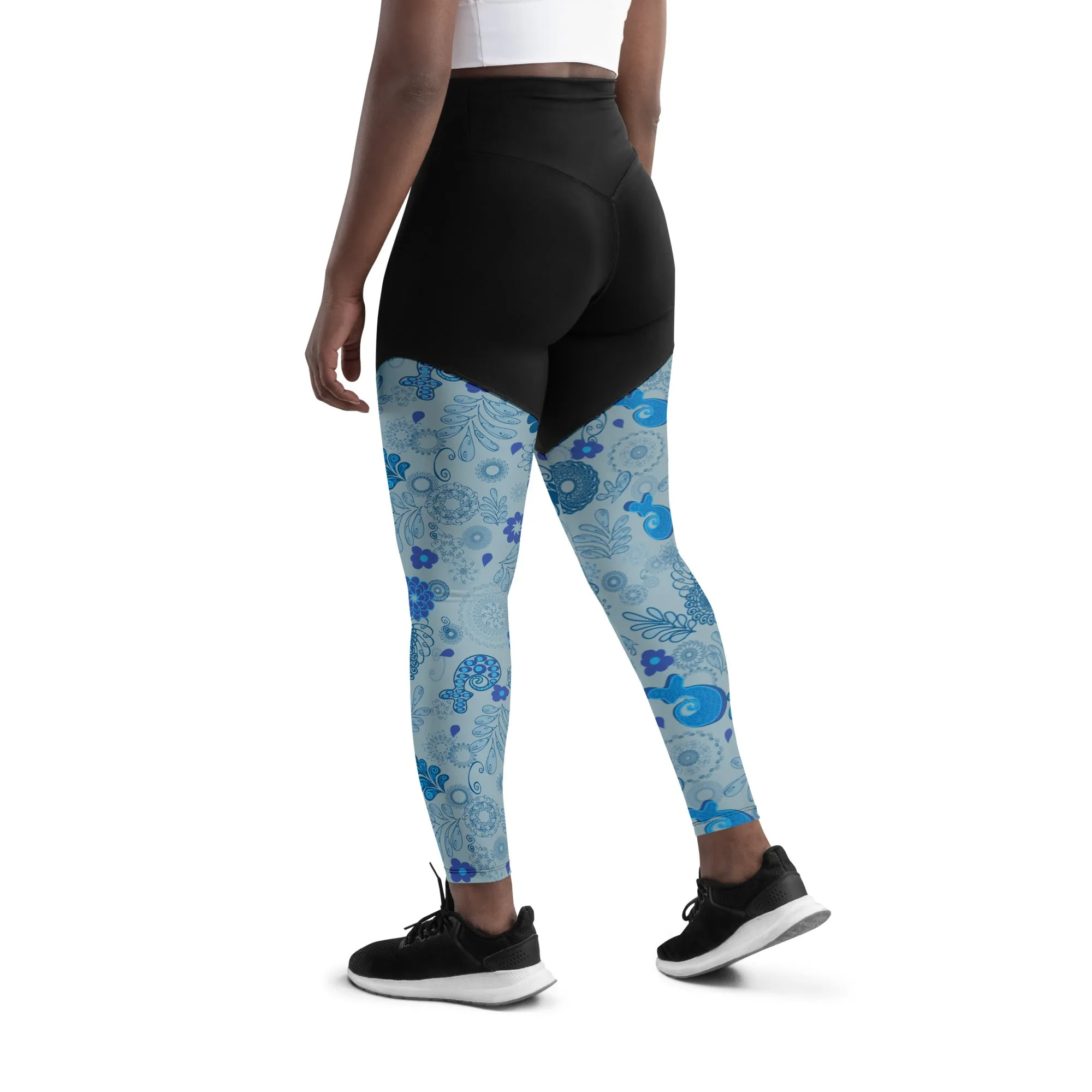 Blue Paisley Sports Leggings