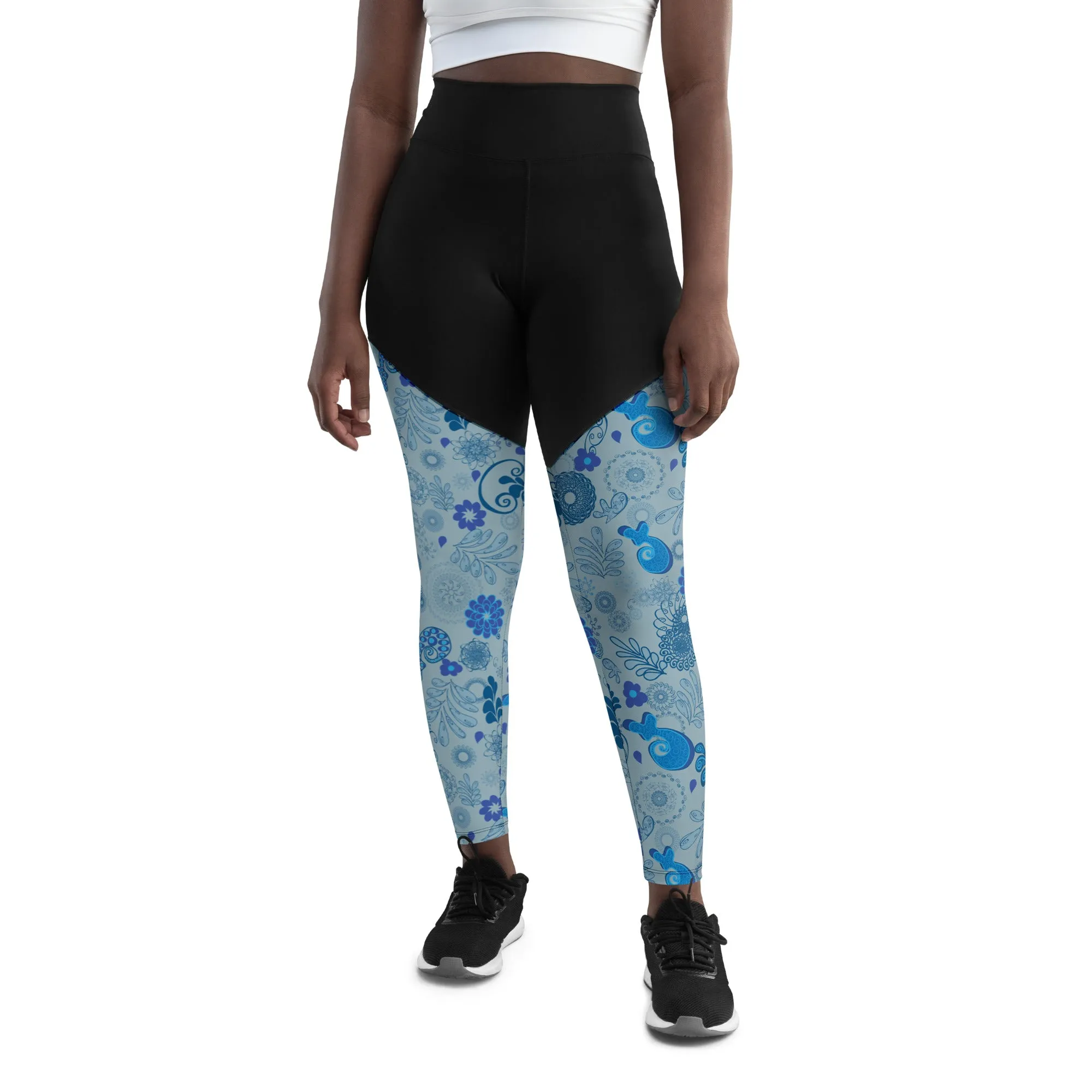 Blue Paisley Sports Leggings