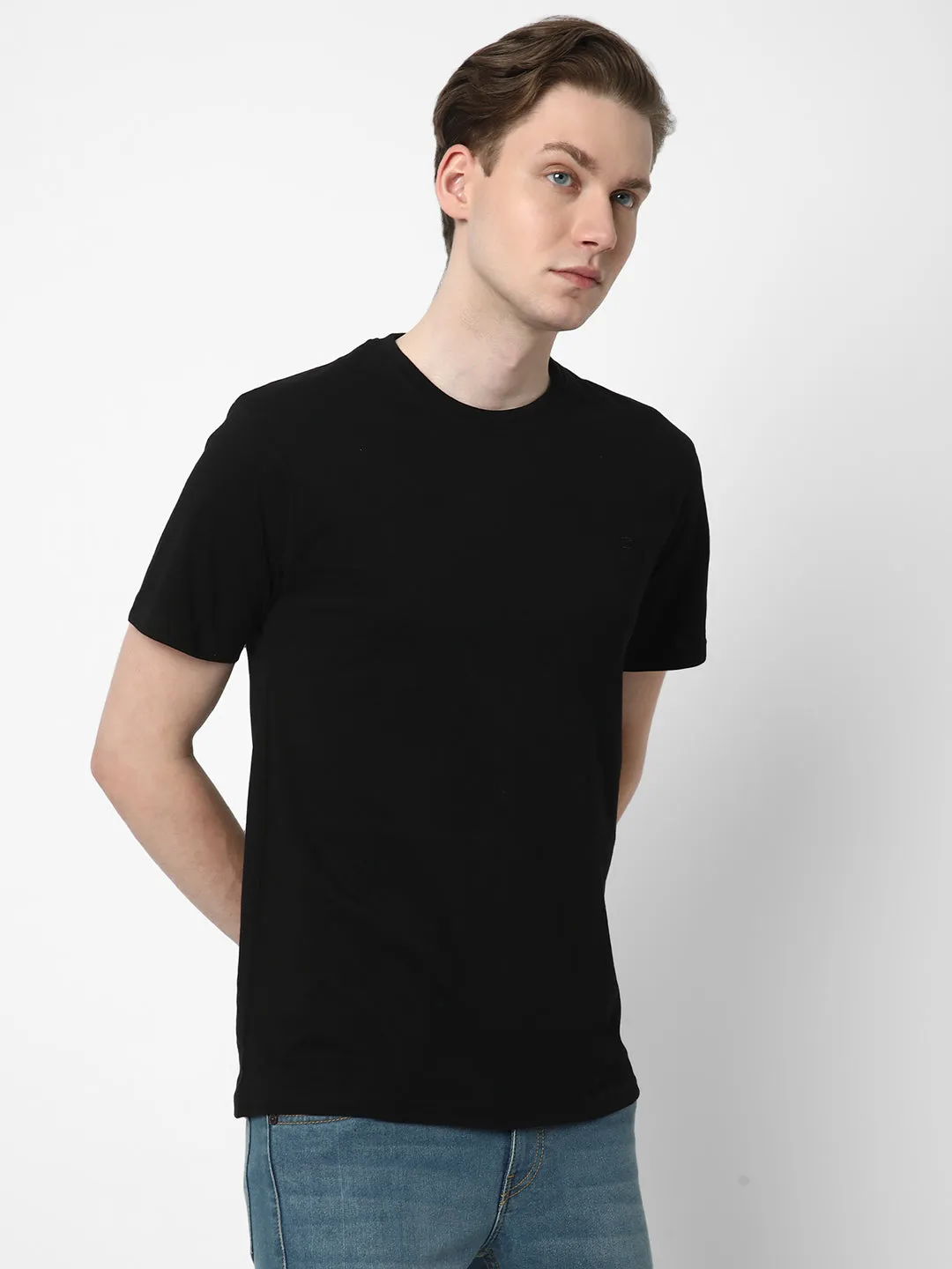 Cotstyle Cotton Fabrics Round Neck Short Length Plain Half Sleeve Casual & Daily Wear Men's T-Shirts -  Pack of 1 - Black