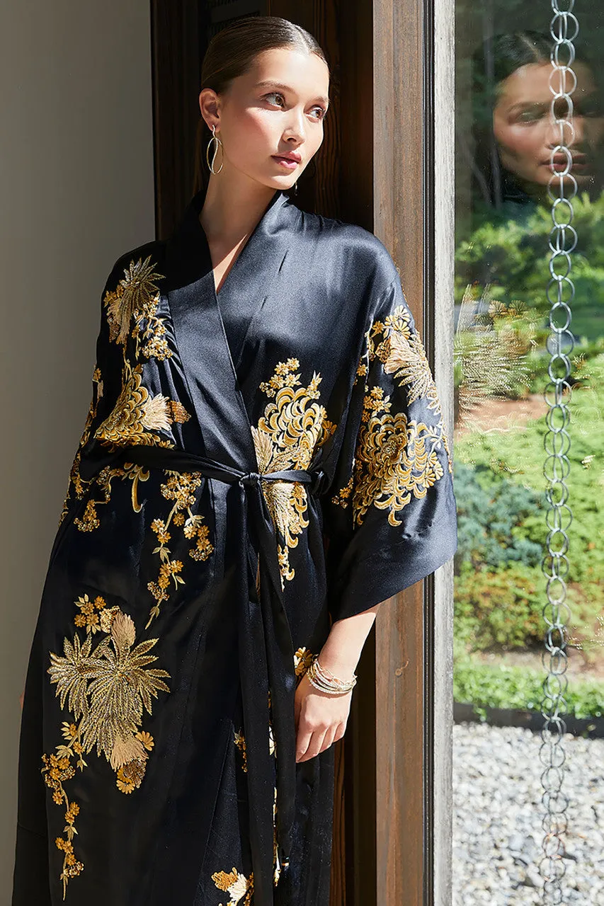 Couture Floral Embroidery Silk Robe