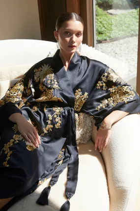 Couture Floral Embroidery Silk Robe