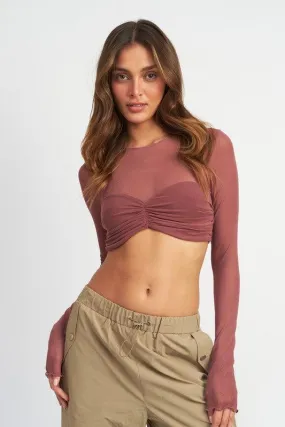 CREW NECK RUCHED BUST CROP TOP