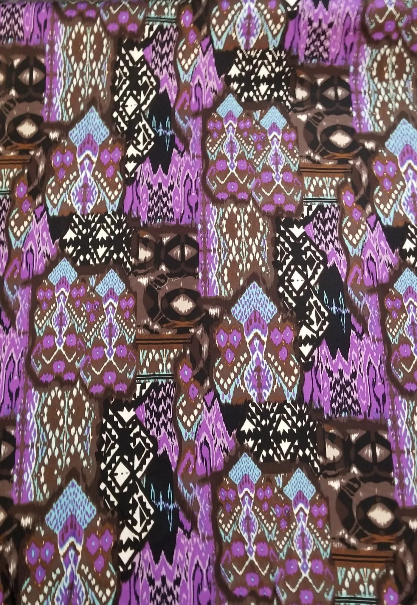 Designer Deadstock Silk Jersey Purple and Brown Abstract Geometric Print Knit-price  by the yard