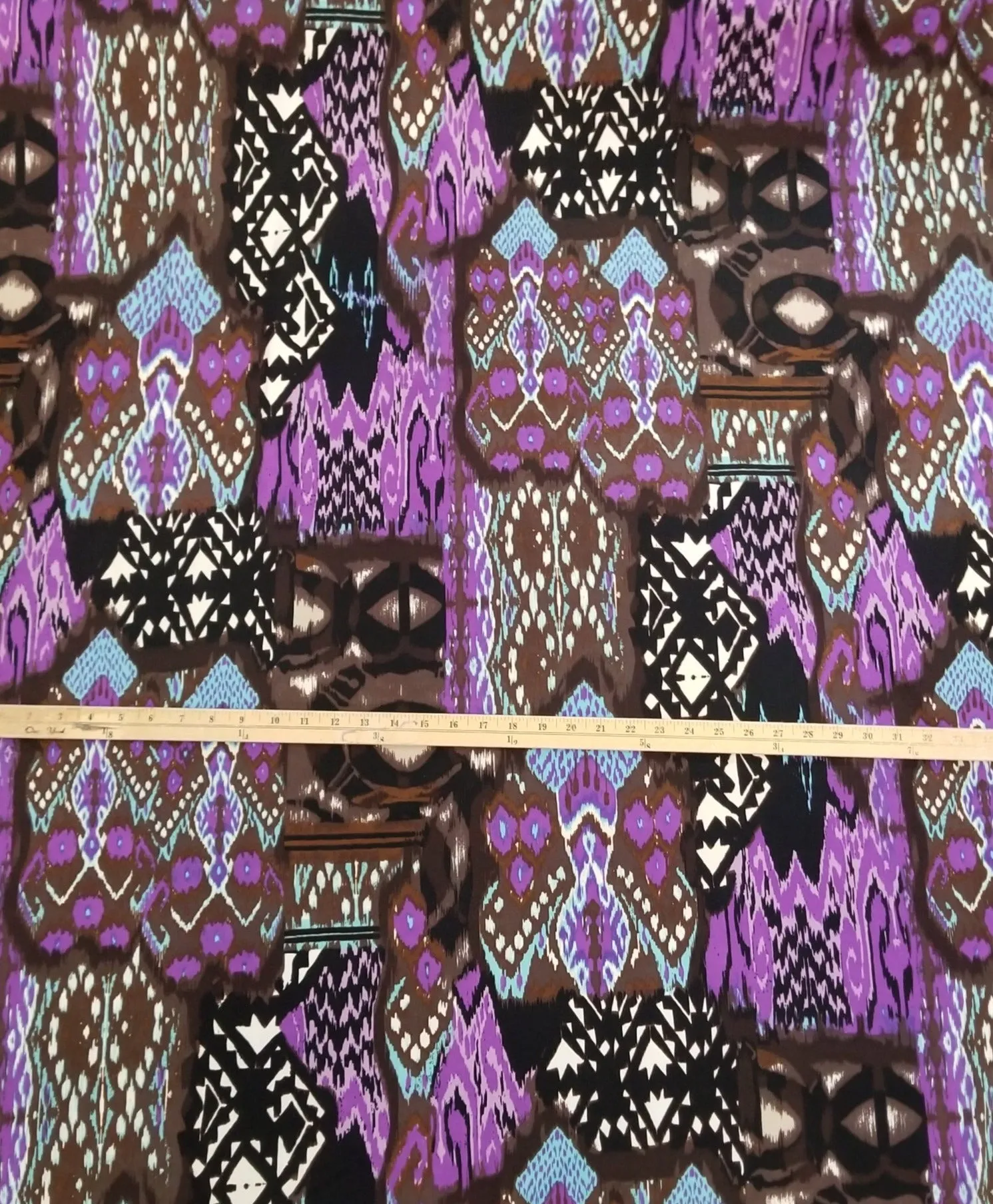 Designer Deadstock Silk Jersey Purple and Brown Abstract Geometric Print Knit-price  by the yard