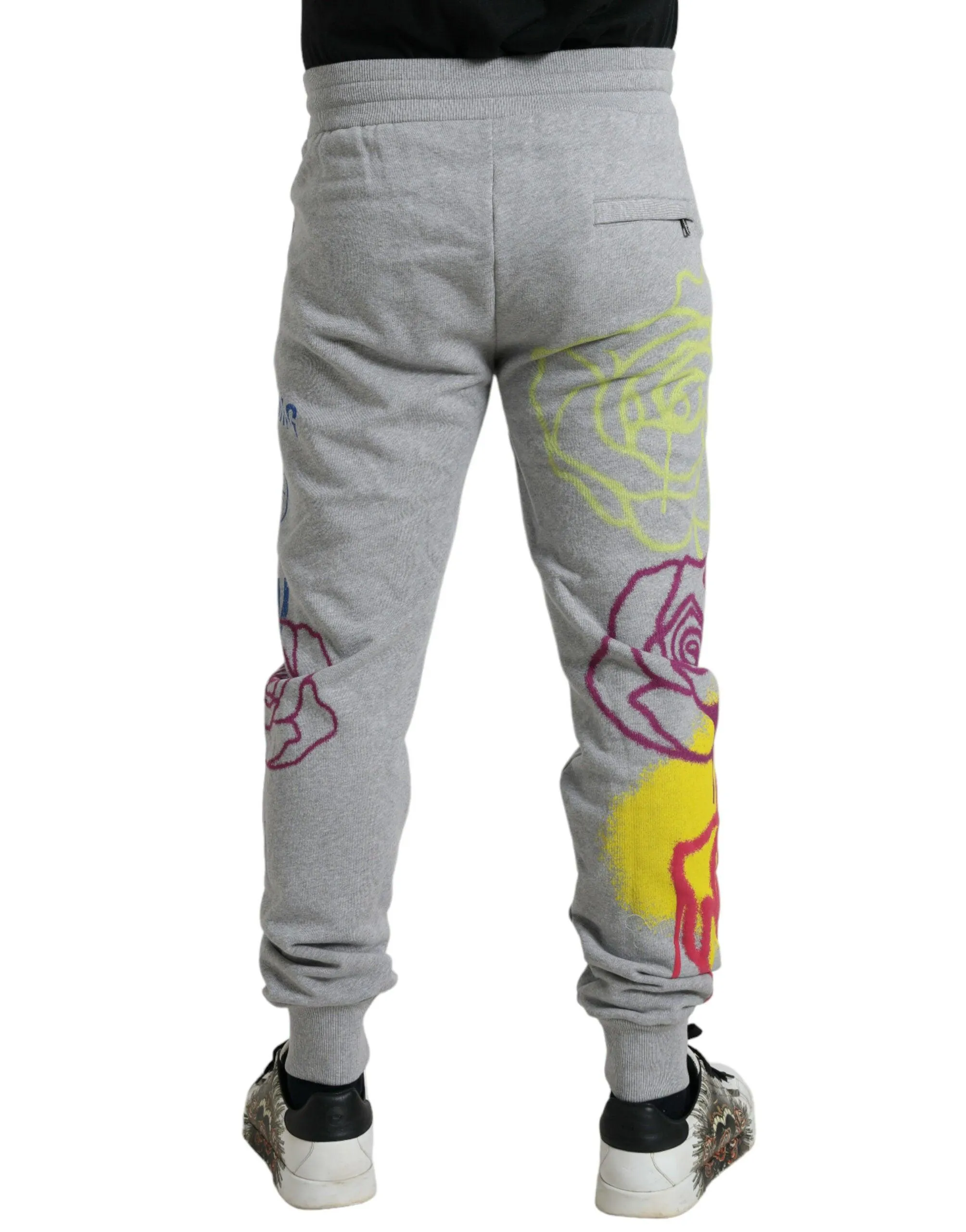 Dolce & Gabbana Gray Cotton Graffiti Sweatpants Jogger Pants