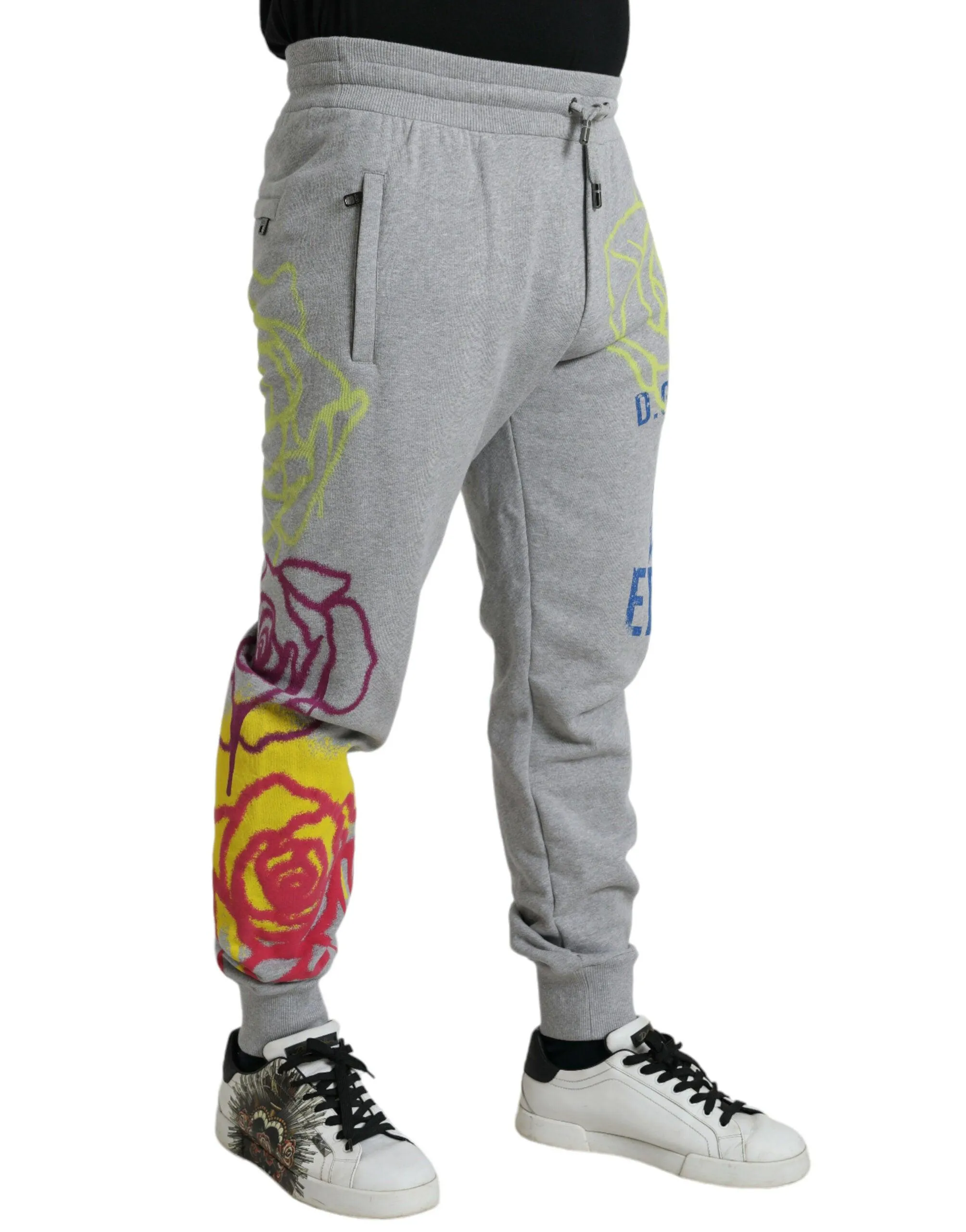 Dolce & Gabbana Gray Cotton Graffiti Sweatpants Jogger Pants