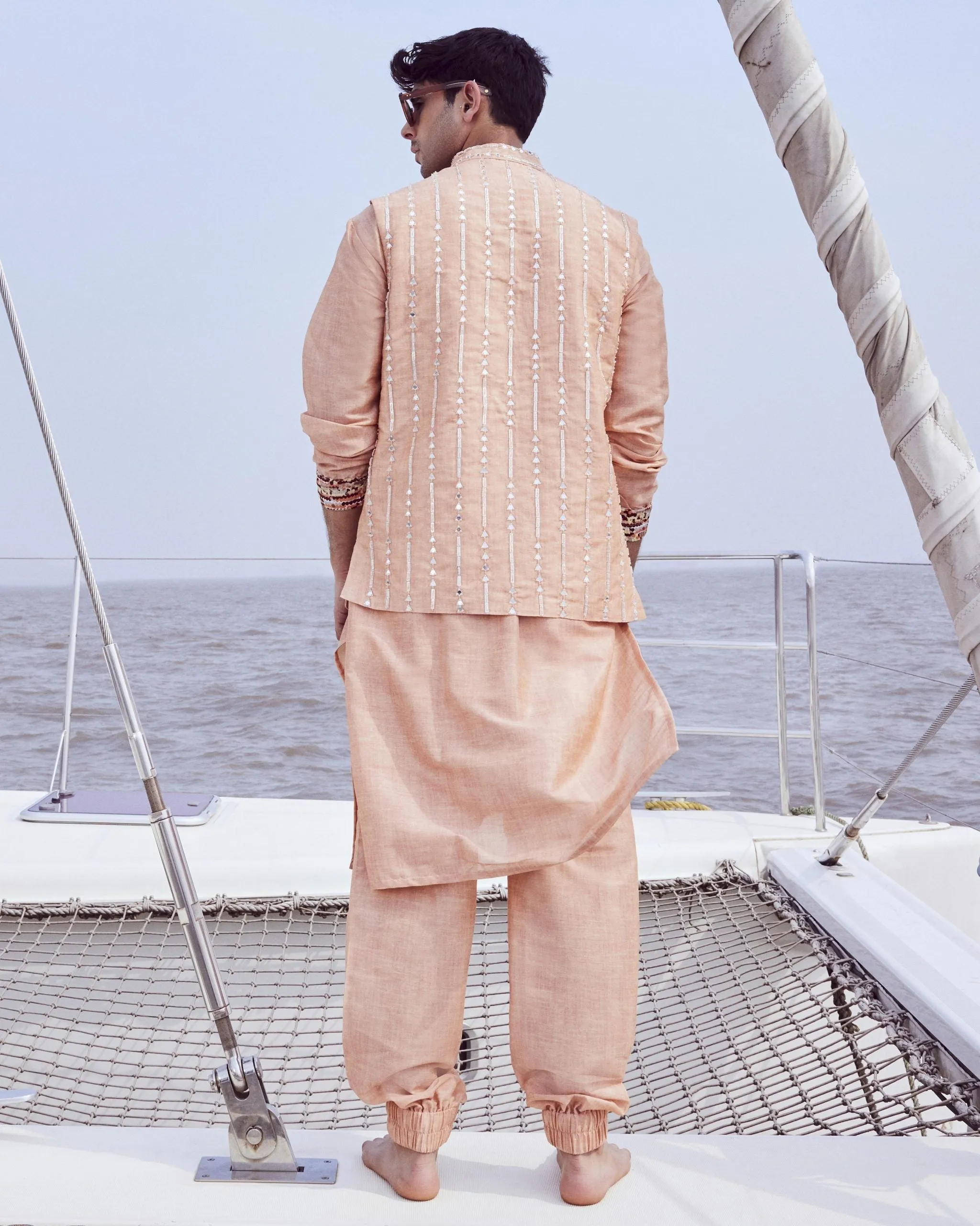 Embroidered Bundi with Kurta & Jogger Pants