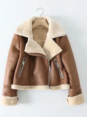 Faux Leather Fur Lined Winter Flight Jacket