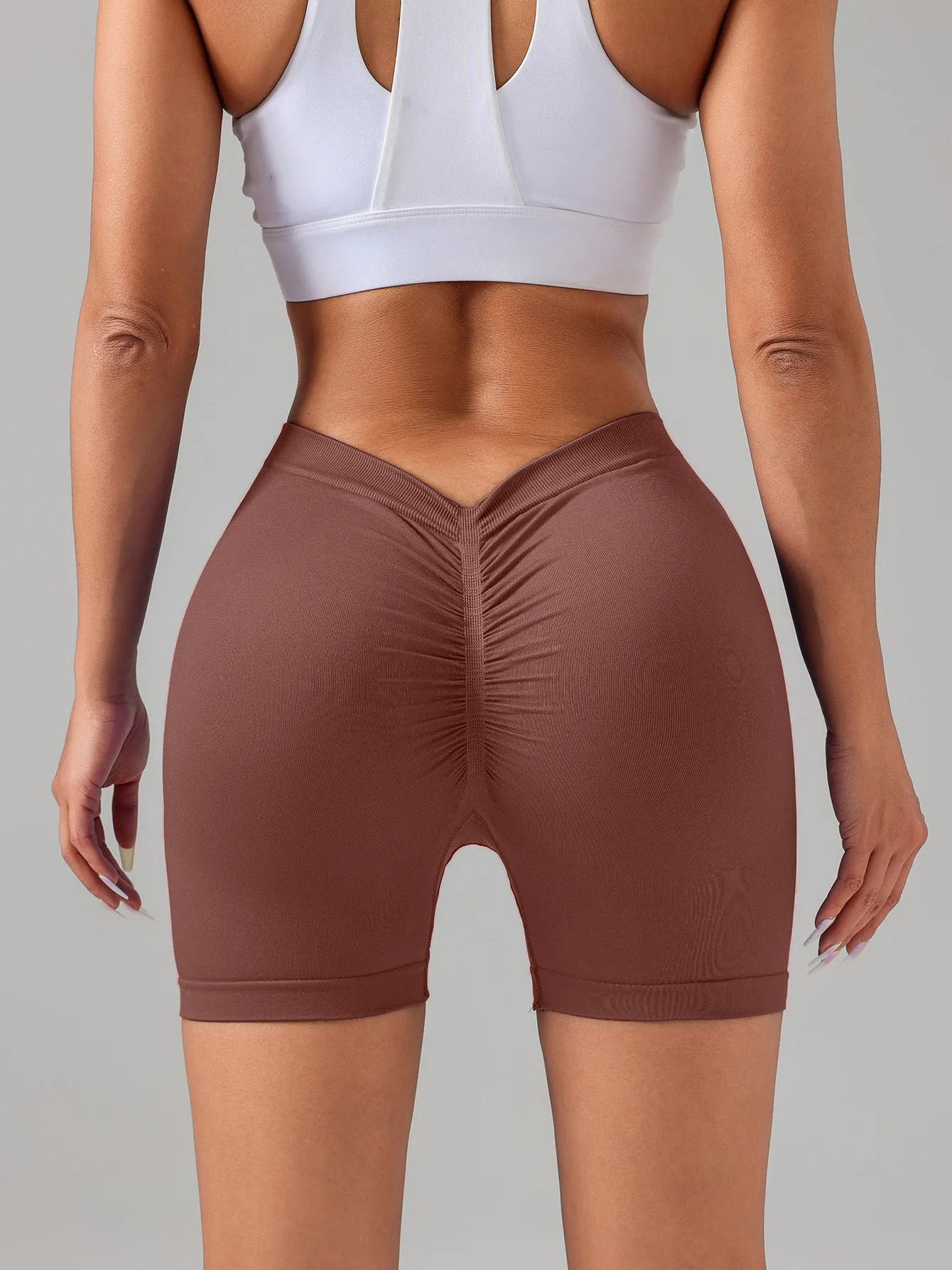 Female V-shape Waist Scrunch Elastic Tight High-rise Shorts, Seamless V Back Scrunch Women Gym Shorts