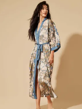 Floral Blue Kimono Robe