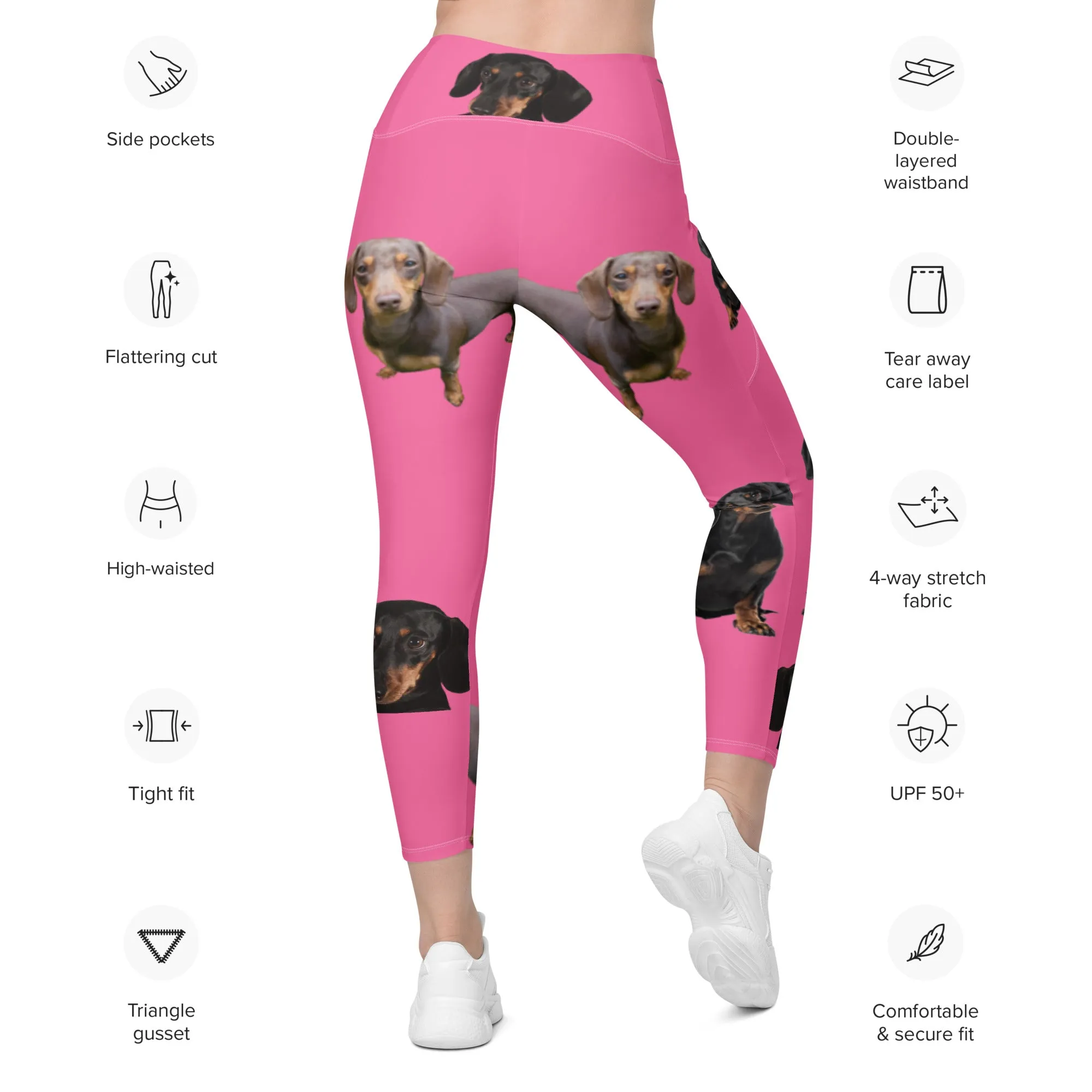 GG - Women's Leggings with pockets - Weiner Dog Pants - H Pink