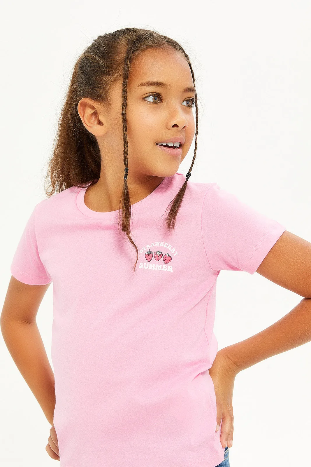 Girls Pink And Yellow T-Shirt Set (Pack Of 2)