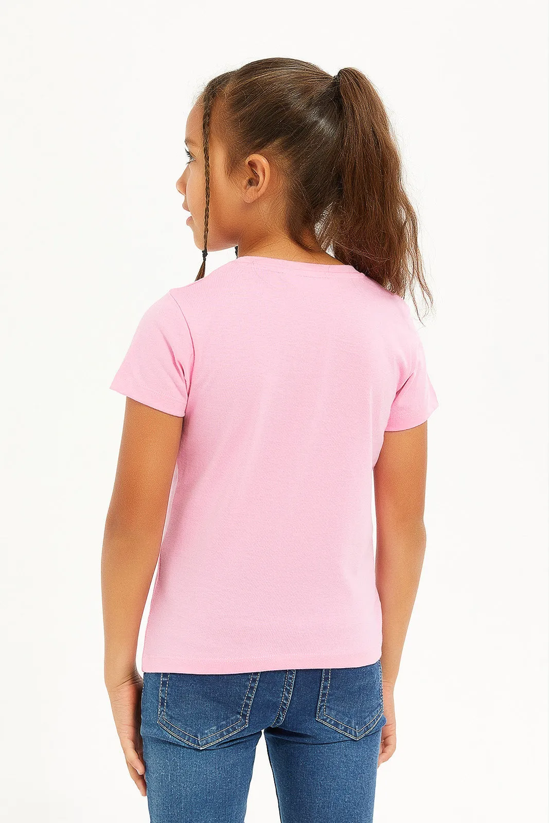 Girls Pink And Yellow T-Shirt Set (Pack Of 2)