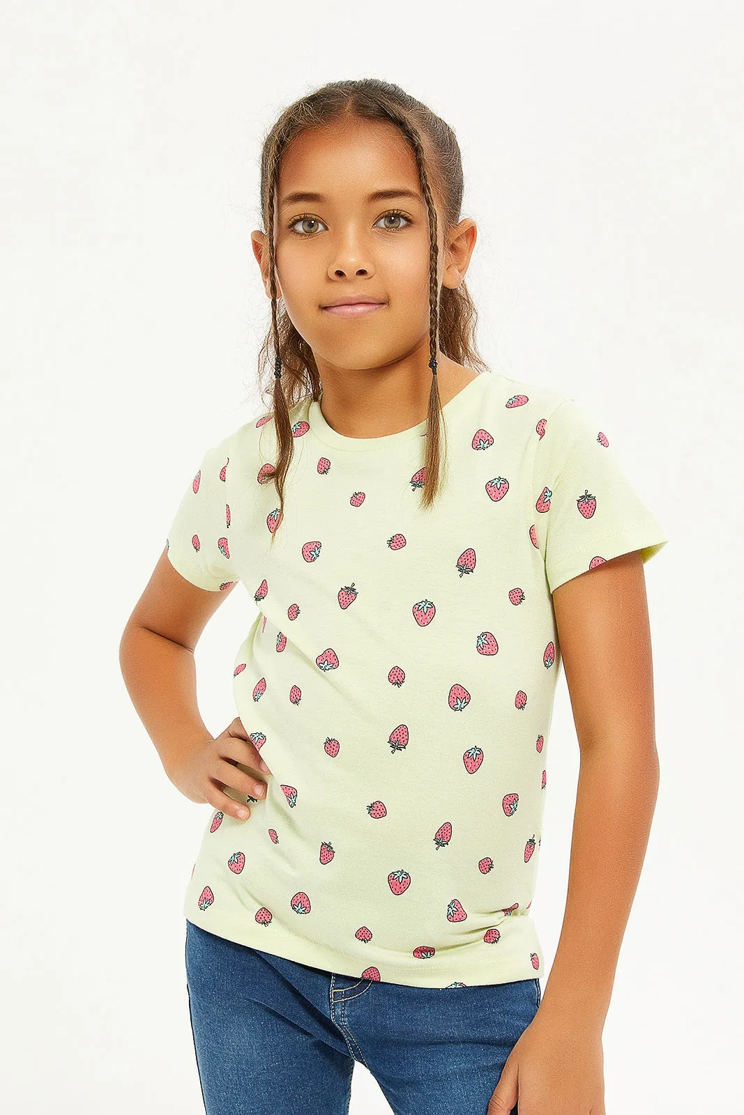 Girls Pink And Yellow T-Shirt Set (Pack Of 2)