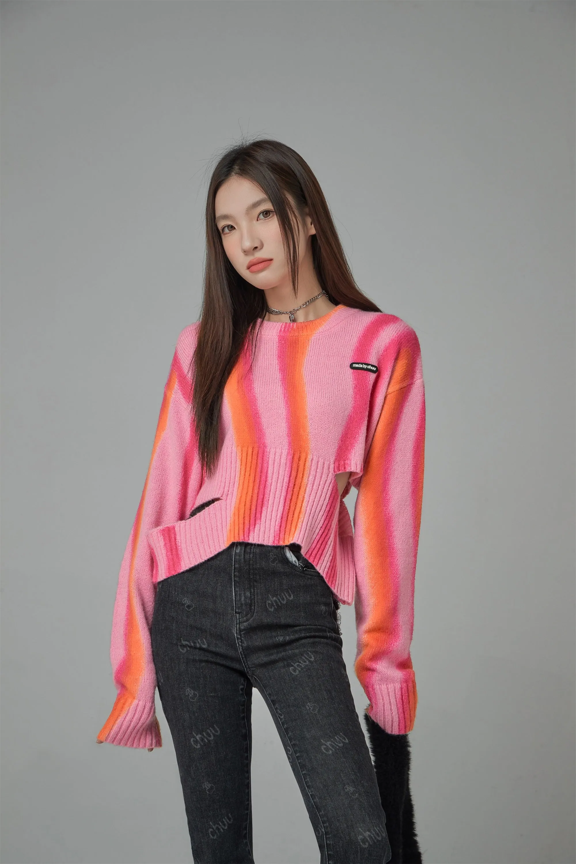 Groovy Feelings Printed Ribbed Knit Sweater