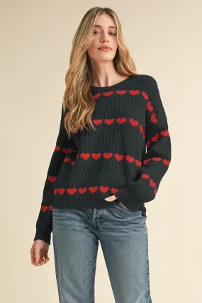 HEART STRIPED SWEATER