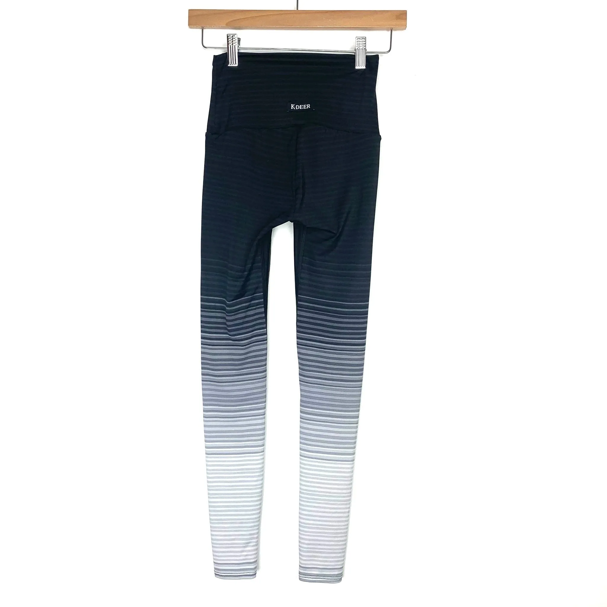 K Deer Black and Grey Striped Sneaker Length Leggings- Size S (Inseam 25")