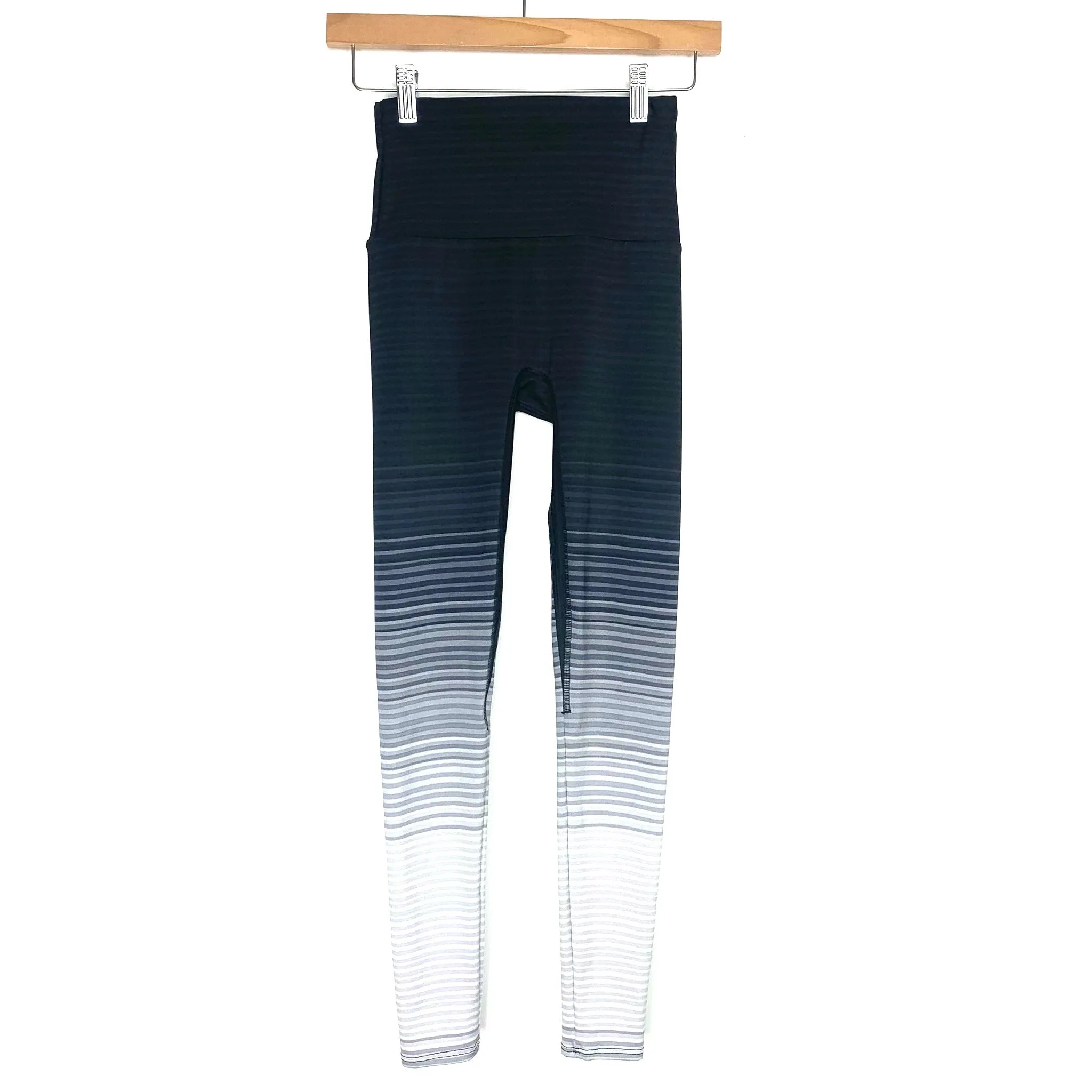 K Deer Black and Grey Striped Sneaker Length Leggings- Size S (Inseam 25")