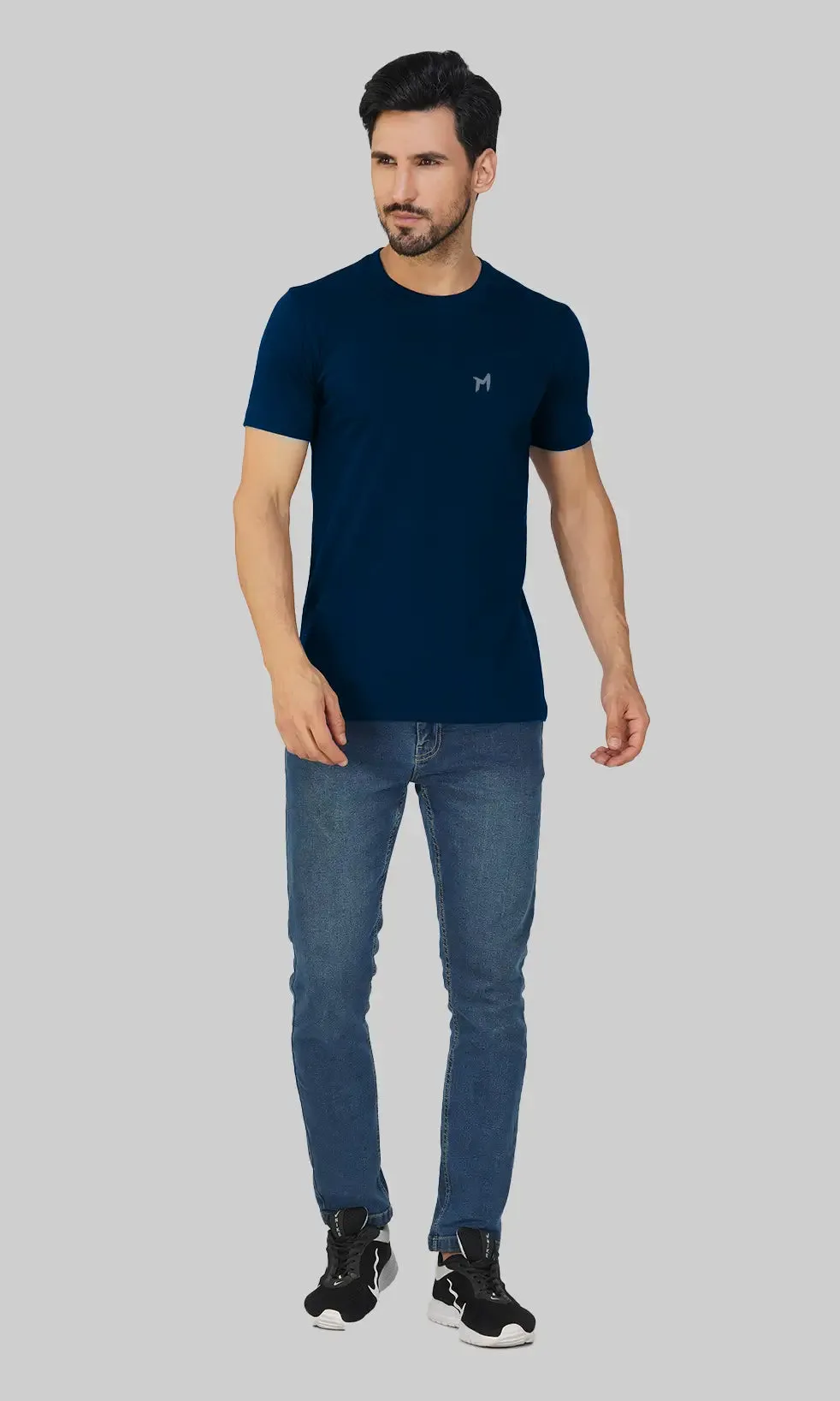 Mebadass Cotton Men's Basic Solid Halfsleeves T-shirts - Navy