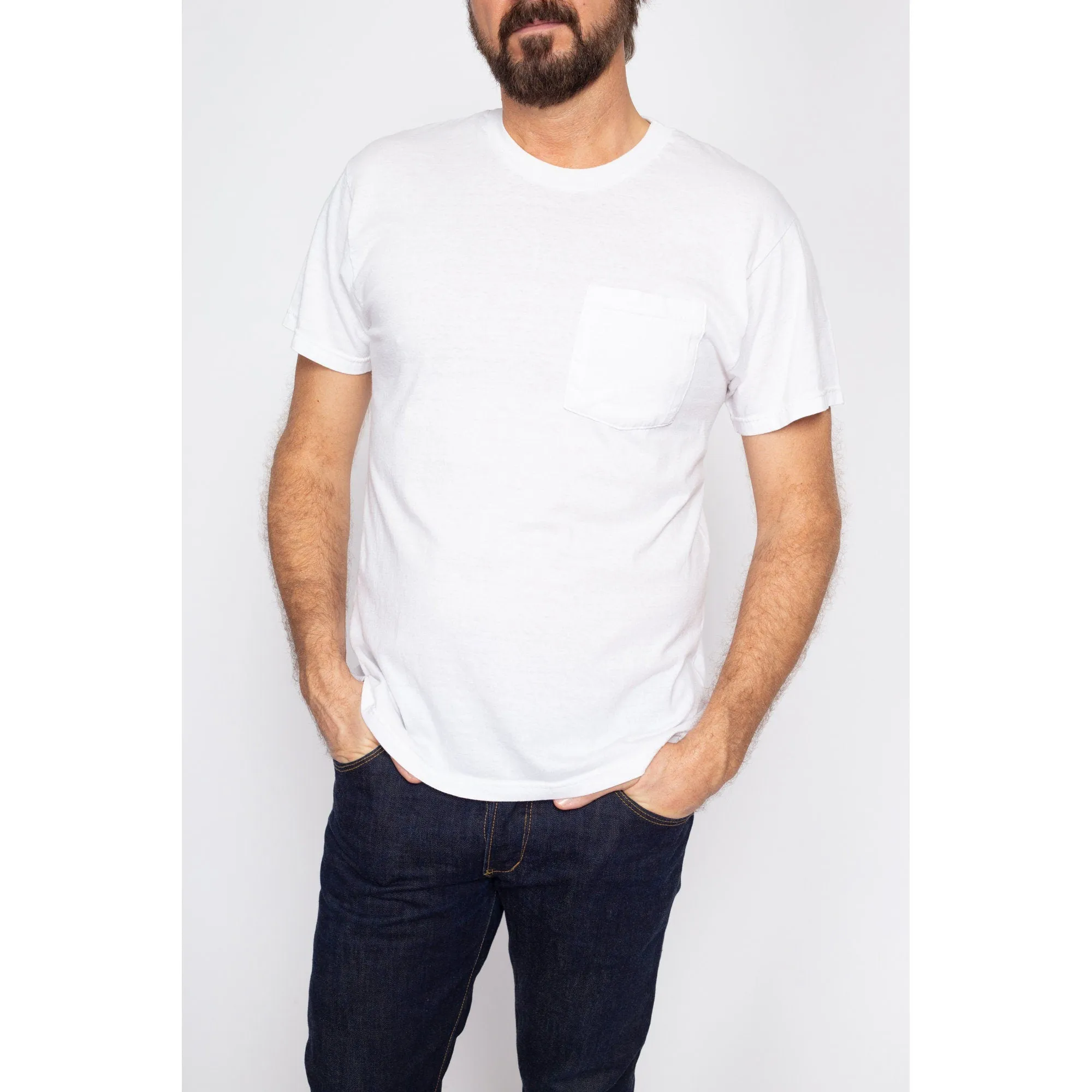 Med-Lrg 90s Plain White Pocket Tee