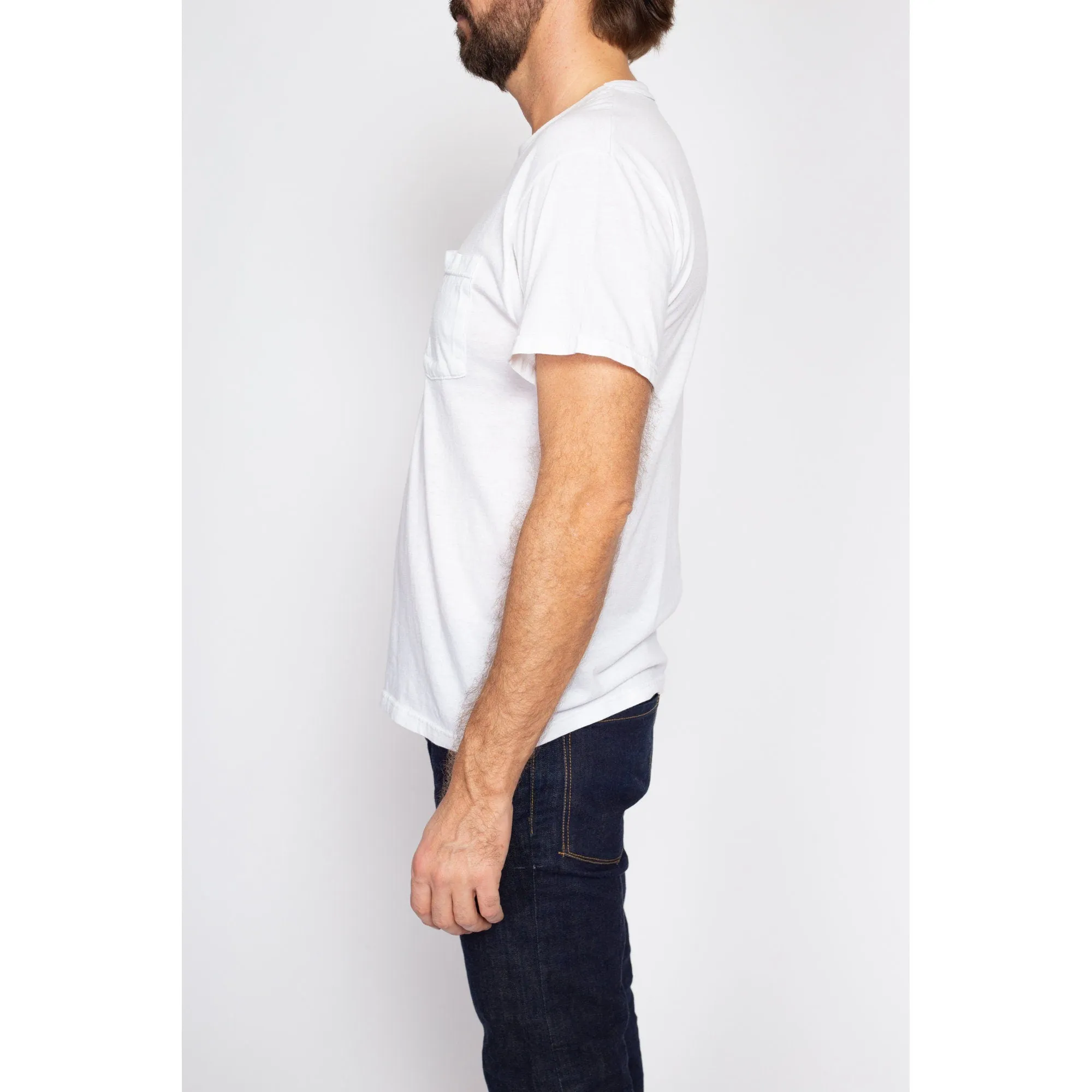 Med-Lrg 90s Plain White Pocket Tee