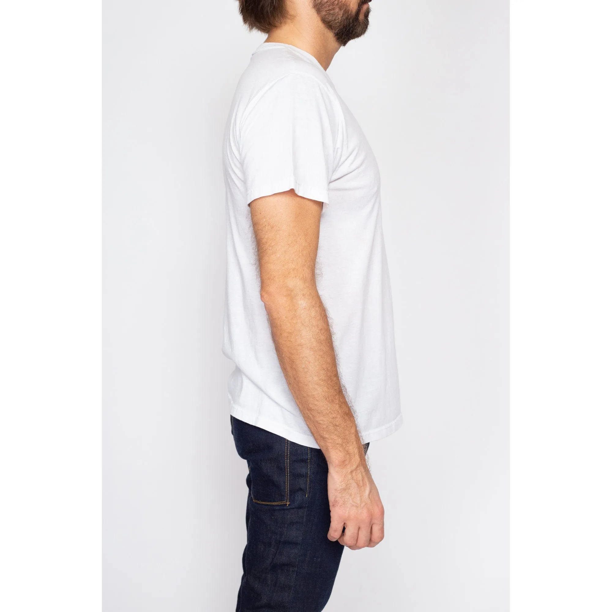 Med-Lrg 90s Plain White Pocket Tee