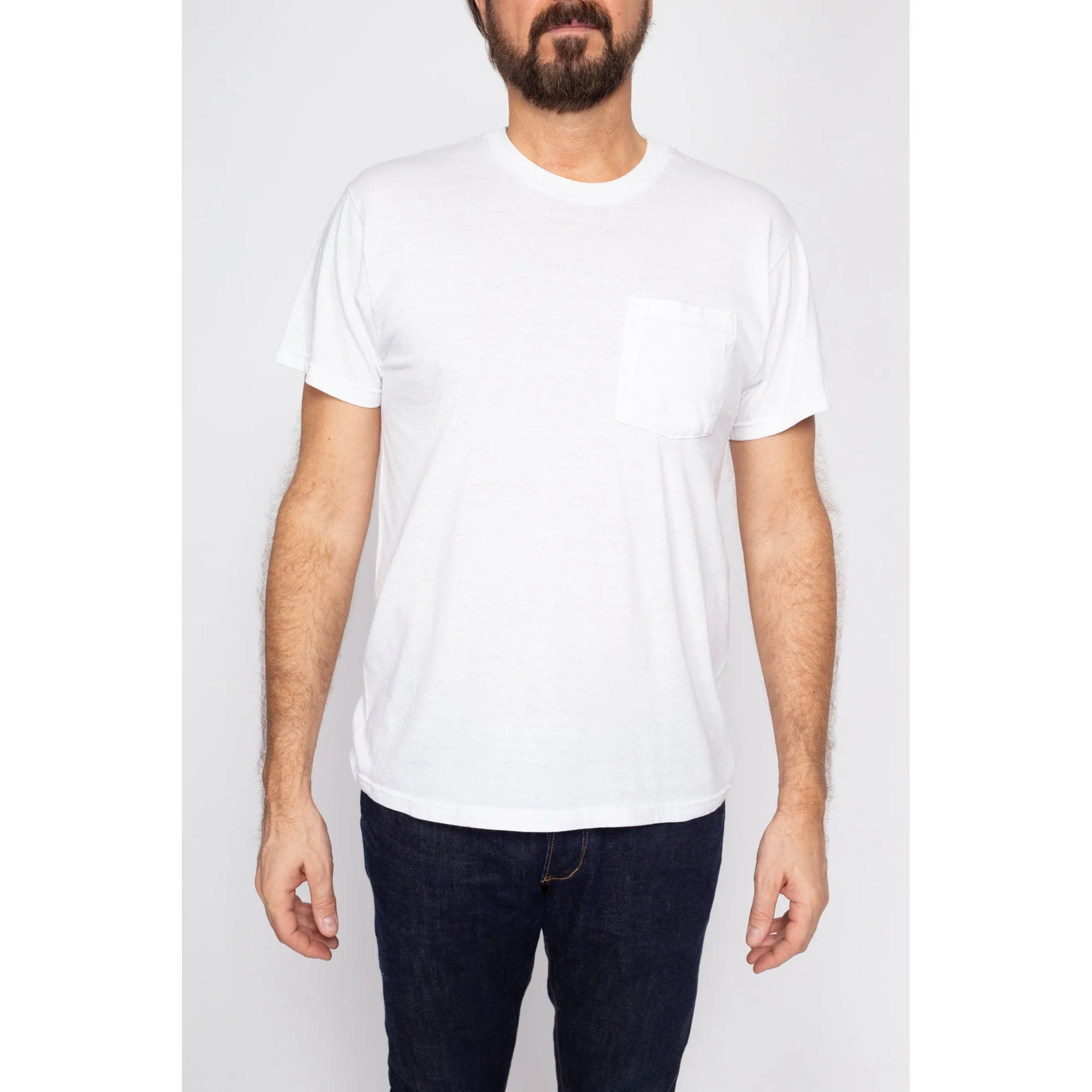 Med-Lrg 90s Plain White Pocket Tee