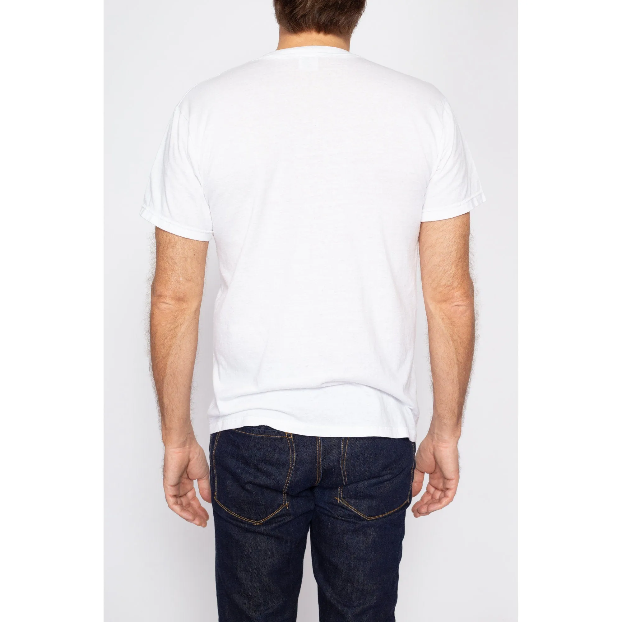 Med-Lrg 90s Plain White Pocket Tee