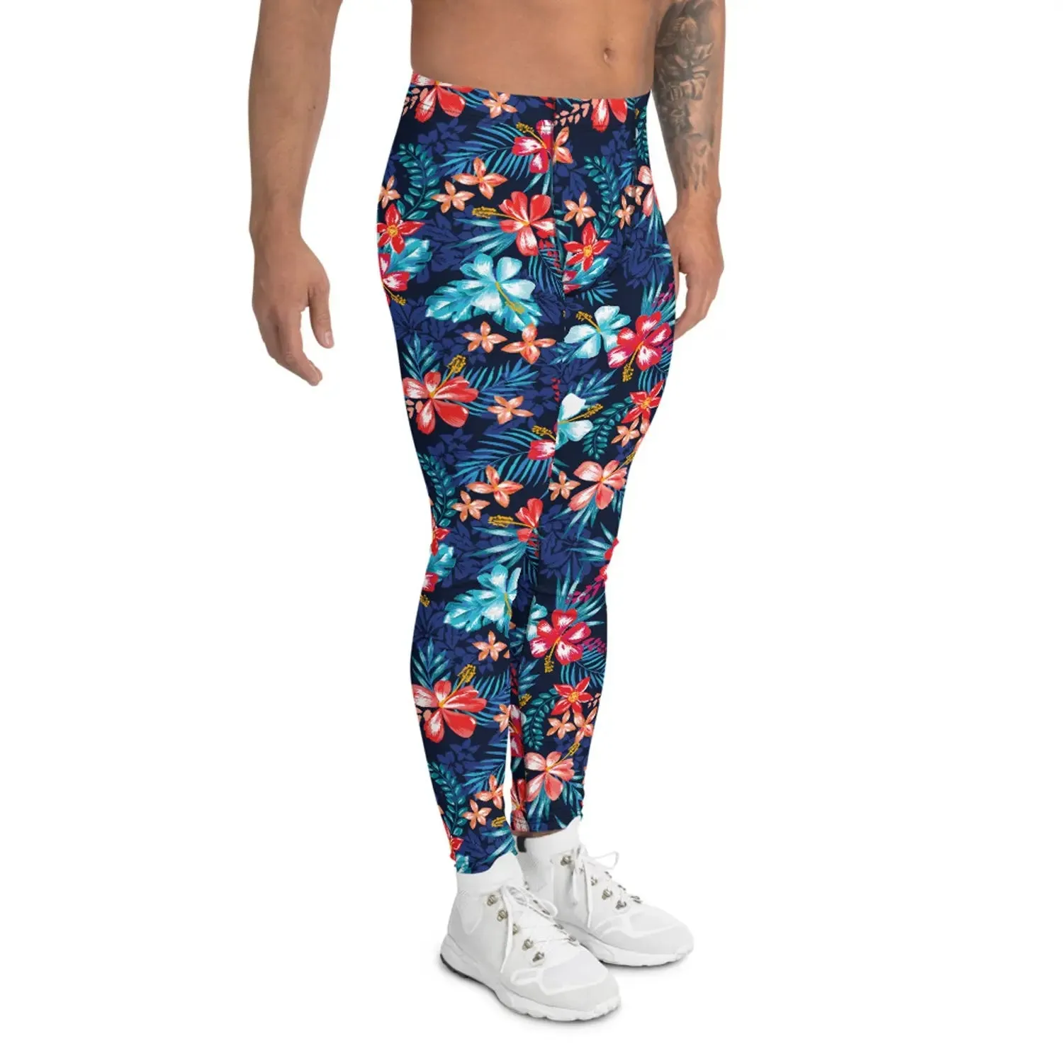 Men's Floral Hibiscus Leggings - Moisture-Wicking, Quick-Drying, Squats Approved