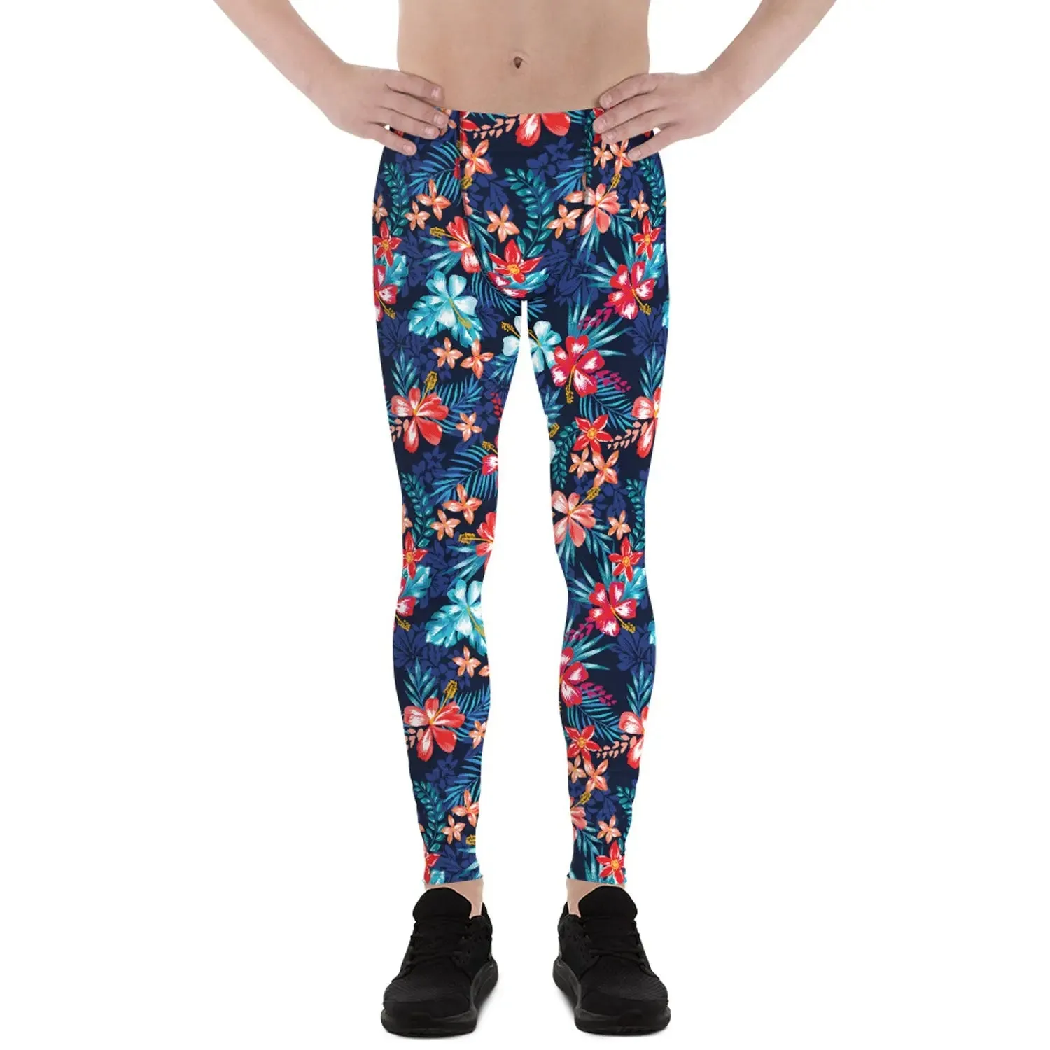 Men's Floral Hibiscus Leggings - Moisture-Wicking, Quick-Drying, Squats Approved