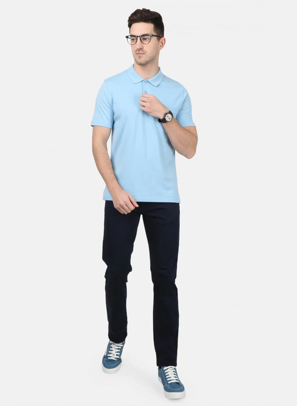 Mens Sky Blue Plain T-Shirts