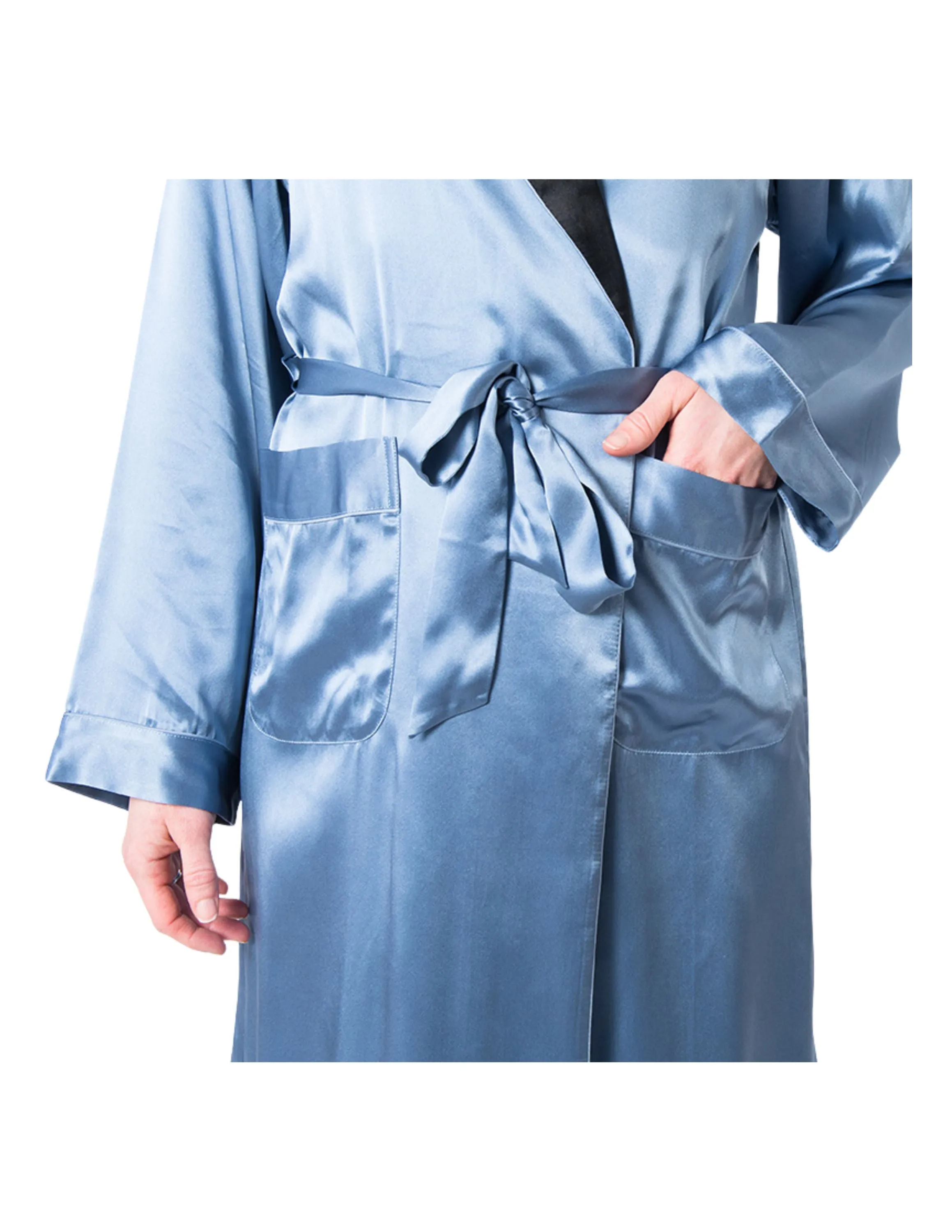 Men's Twilight Blue Mulberry Silk Robe with Black Collar