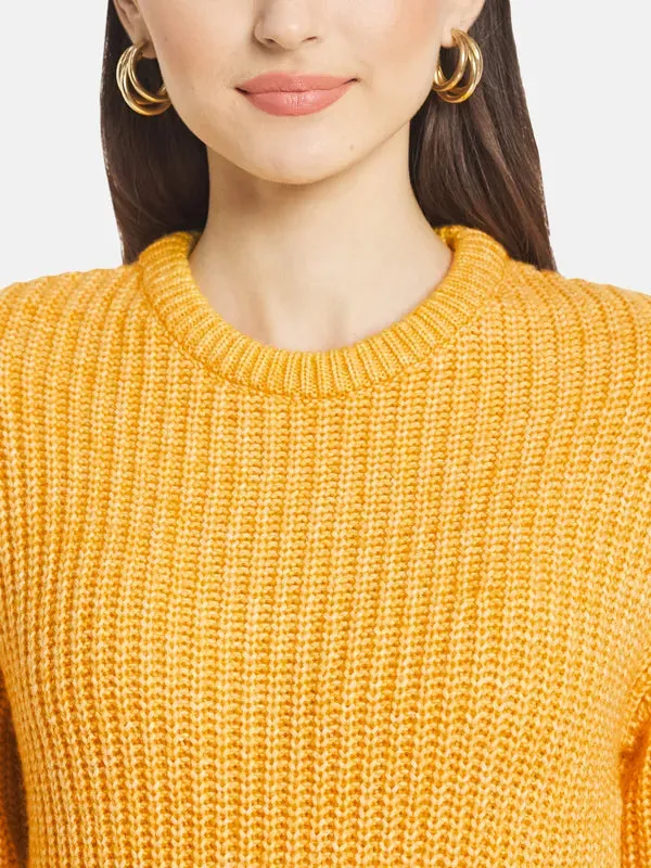 Mettle Women Yellow Ribbed Pullover