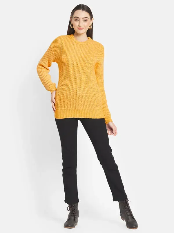 Mettle Women Yellow Ribbed Pullover