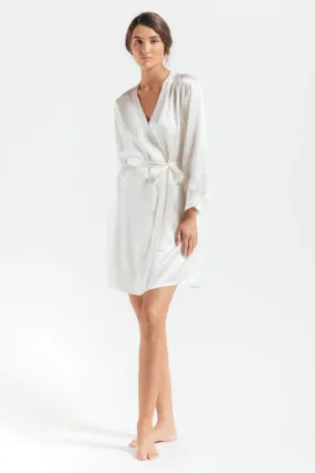 MORGAN Silk Short Robe in Ivory