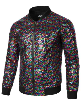 Multicolour Men's Sequin Long Sleeve Bomber Jacket