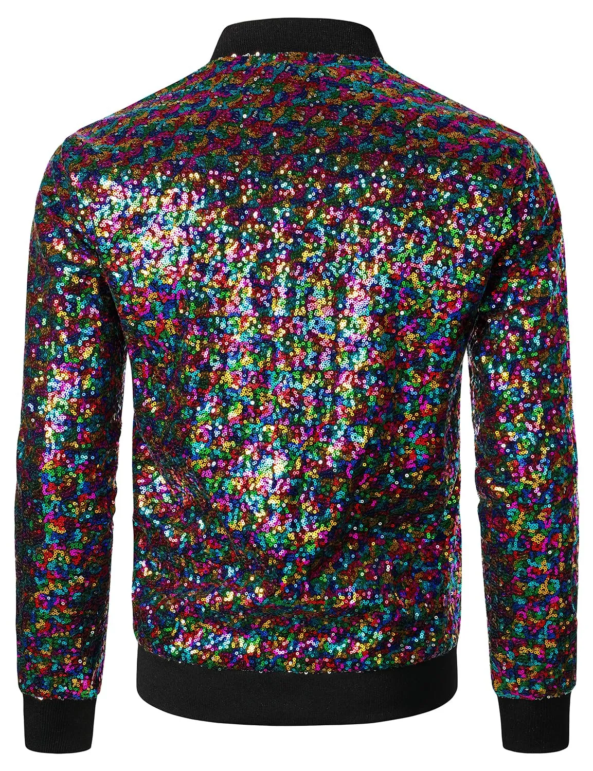 Multicolour Men's Sequin Long Sleeve Bomber Jacket