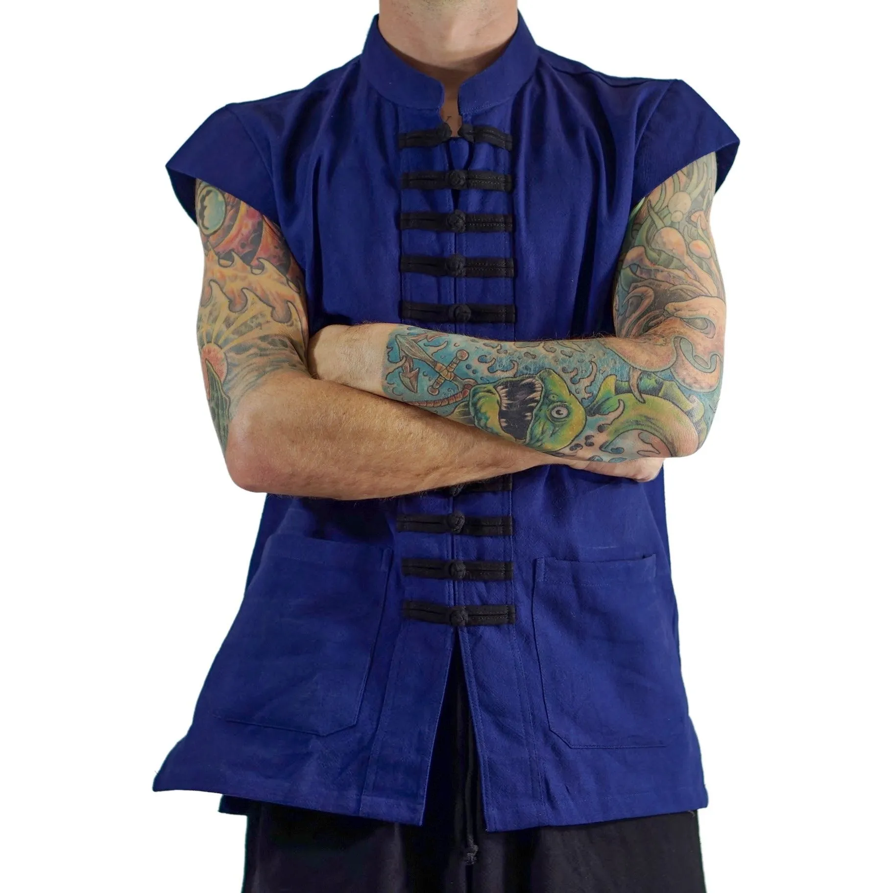 'Naval' Pirate Vest - Plain Cotton - Blue