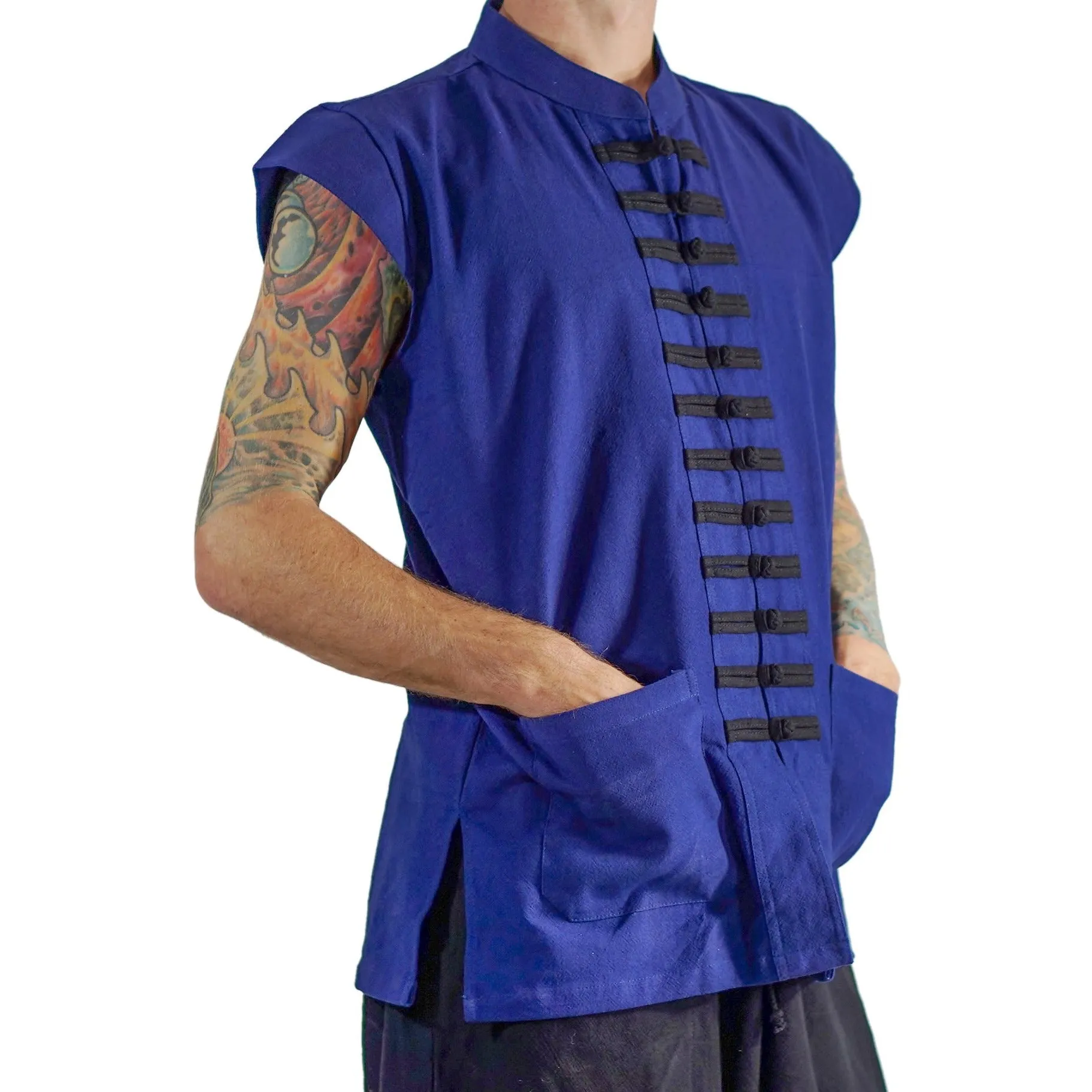 'Naval' Pirate Vest - Plain Cotton - Blue