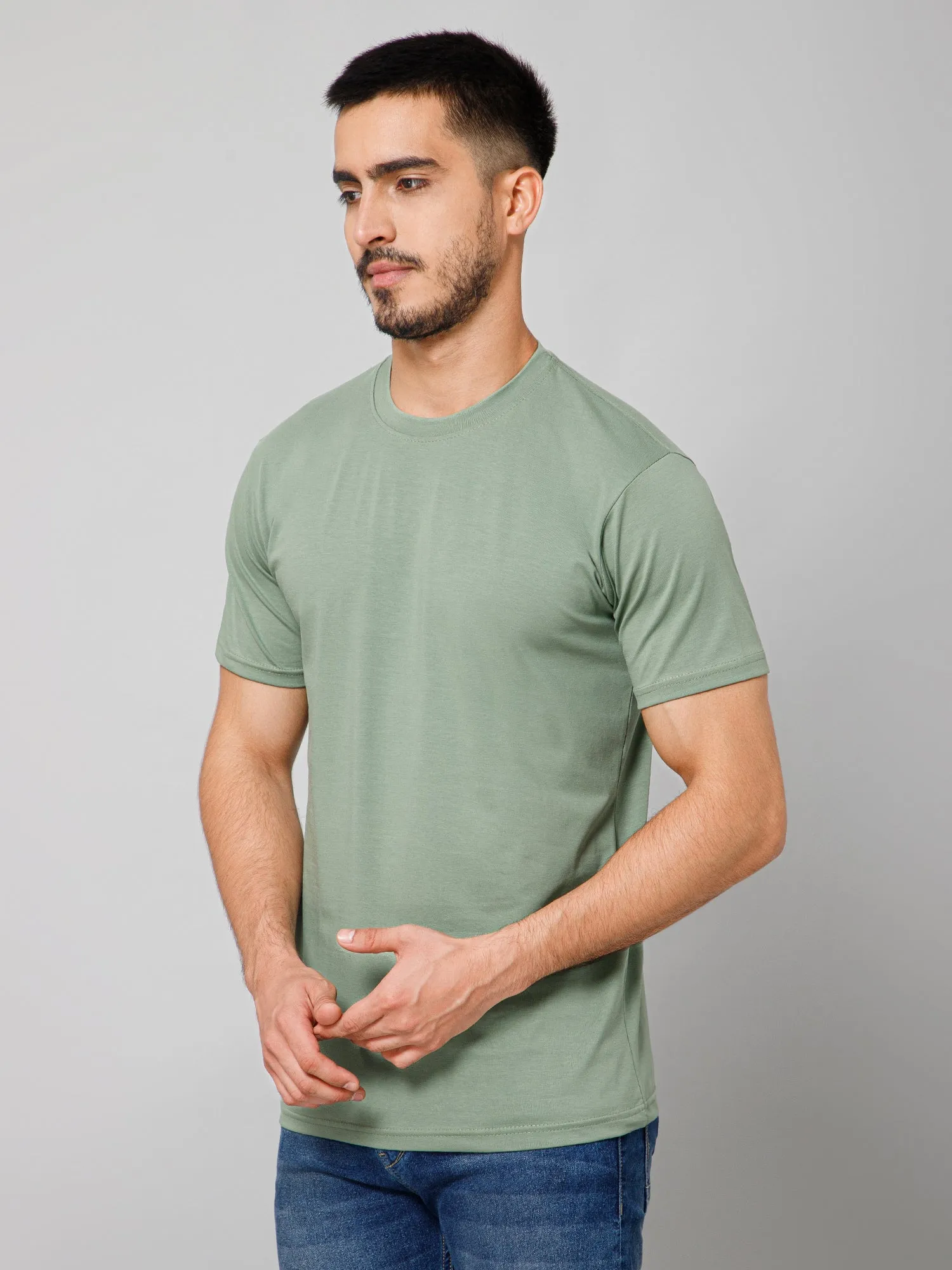 Plain Cotton Lycra Bottle Green T-shirt